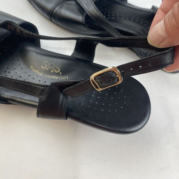 SAS Black Leather Open Toe Slingback Dress Sandals Shoes Heels Womens 8.5M Wedge - Picture 9 of 16
